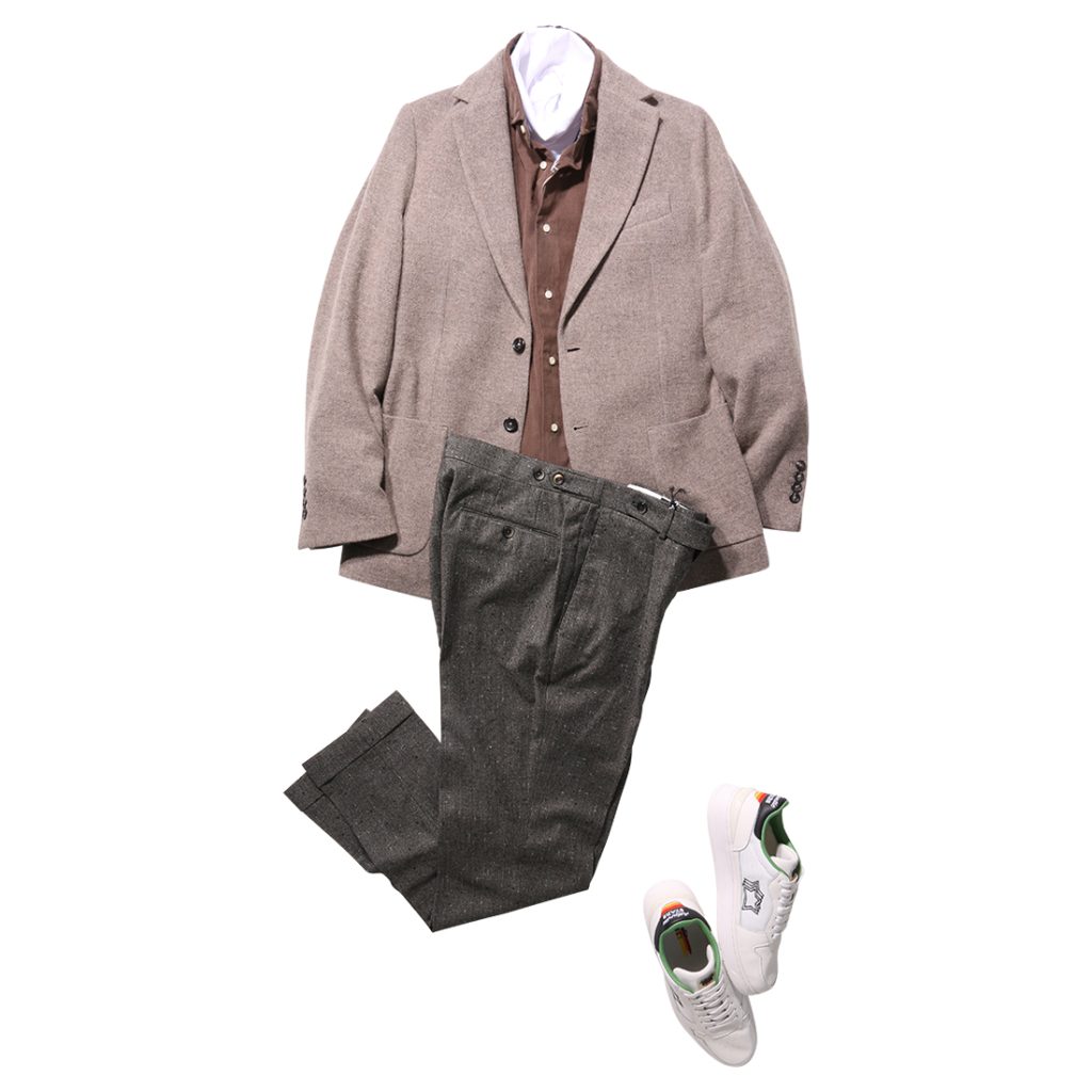 CIRCOLO 1901のジャケットにGalliaのコーデュロイシャツとスニーカーを合わせた大人カジュアルコーディネート