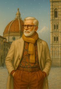 フィレンツェの街並みを背景にしたイタリアンメンズスタイル。UTSUBO STOCKニューイヤー特集のメインビジュアル