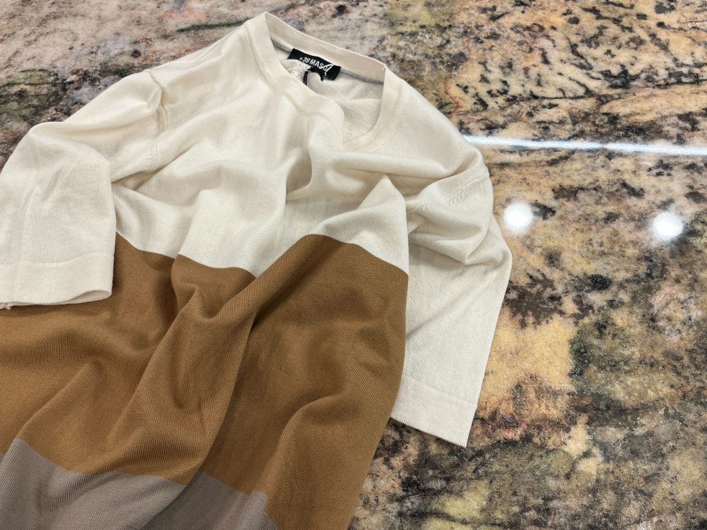 +39 MASQ ベージュ ブラウン バイカラー クルーネックニット メンズ 半袖 ニット