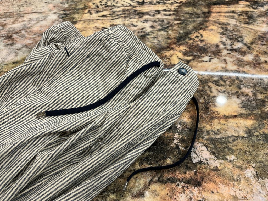 ベージュ ネイビー ストライプ イージーパンツ メンズ ドローコード 軽量パンツ