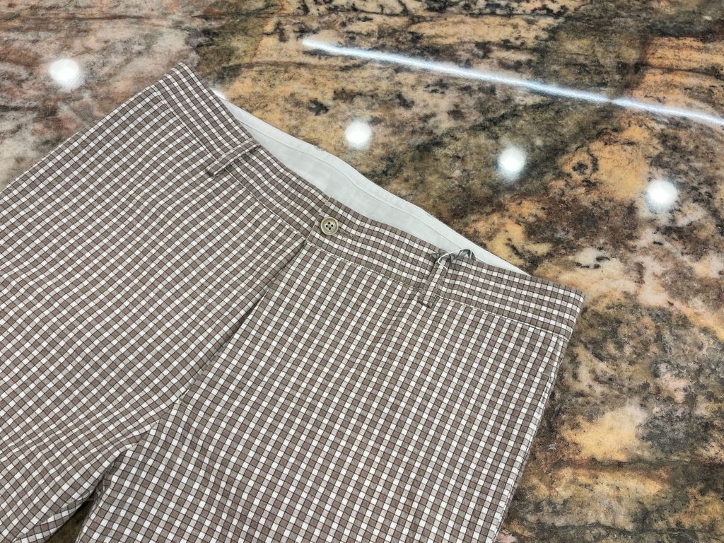 ブラウン チェック テーパードパンツ メンズ サマーパンツ 軽量コットン