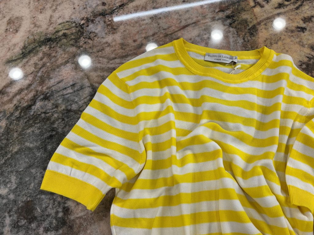 FILIPPO DE LAURENTIIS イエロー ボーダー コットンニット 半袖 メンズ サマーニット