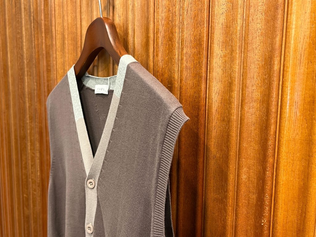 KAOS バイカラー ニットベスト ブラウン ベージュ Vネック メンズ 春夏レイヤード