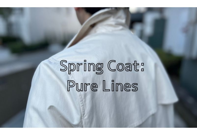 春前の寒さ対策に最適なスタンドカラー仕様のスプリングコートディテール、襟を立てた美しいライン