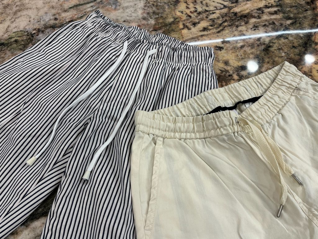 ストライプ ベージュ イージーパンツ メンズ ドローコード ウエストゴム 夏パンツ