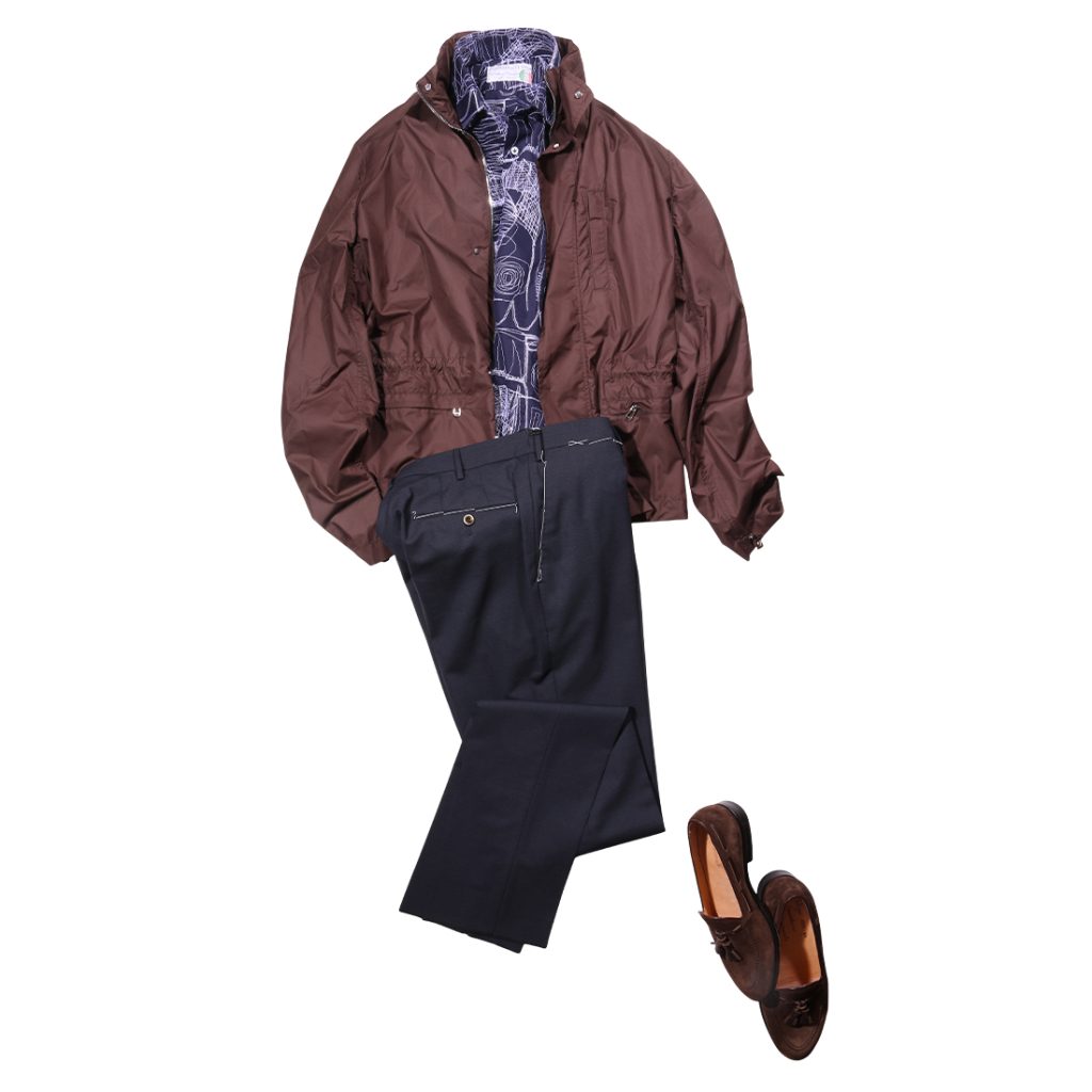 LAMANO ARTISANSのブルゾンとPOGGIANTI 1958の刺繍シャツにPT TORINOパンツとタッセルローファーを合わせたコーデ