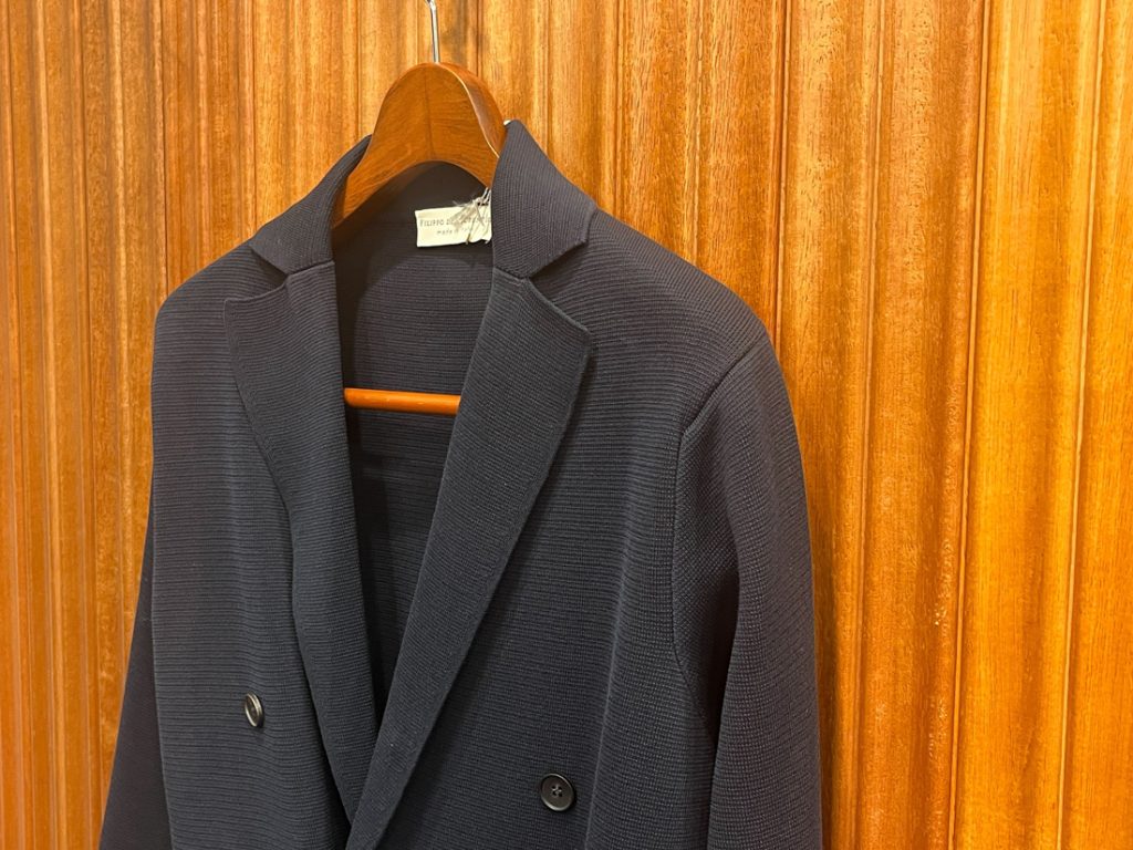 FILIPPO DE LAURENTIIS ネイビー ダブル コットンニットジャケット