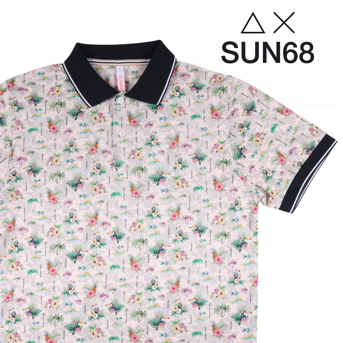 SUN68（サンシックスティーエイト） 半袖ポロシャツ A19120 ベージュ x 
