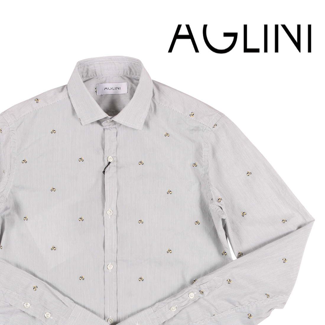 AGLINI（アリーニ） 長袖シャツ F820 ホワイト x ブラック 38 22048 